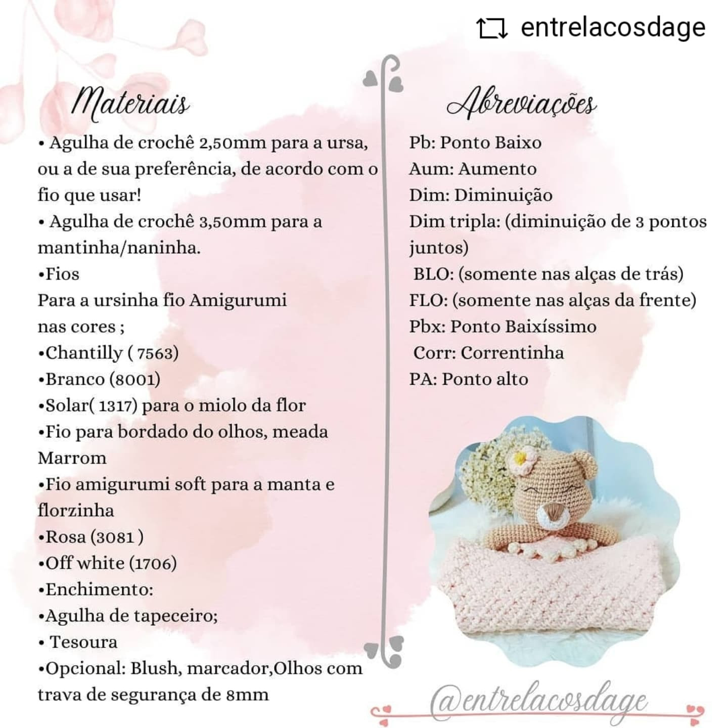 Grátis: Naninha Ursa Amora em crochê.  Gráfico incluso!