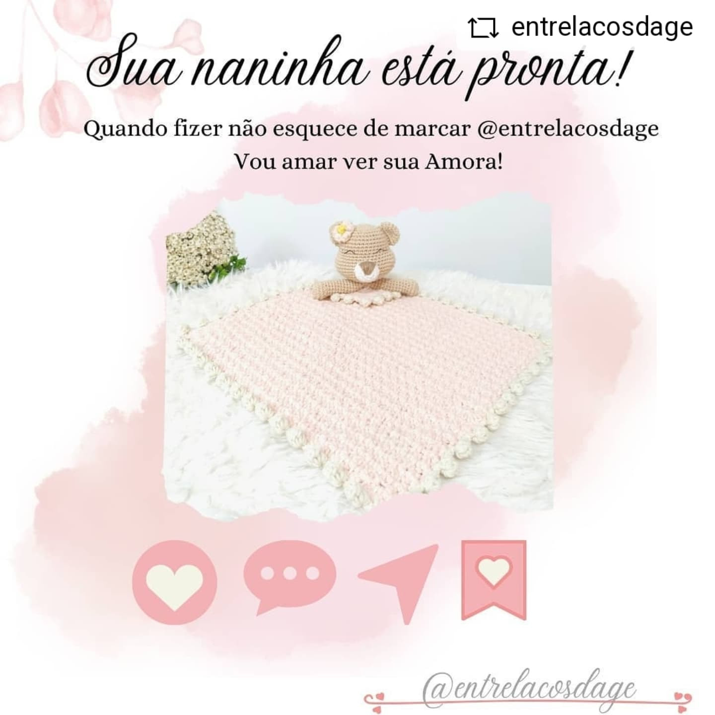 Grátis: Naninha Ursa Amora em crochê.  Gráfico incluso!