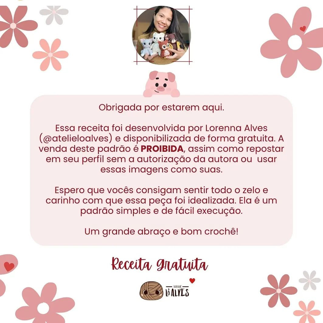 Grátis: Padrão amigurumi da Nina, a porquinha chef