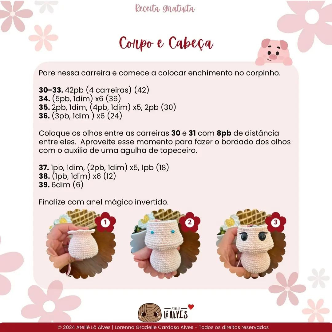 Grátis: Padrão amigurumi da Nina, a porquinha chef