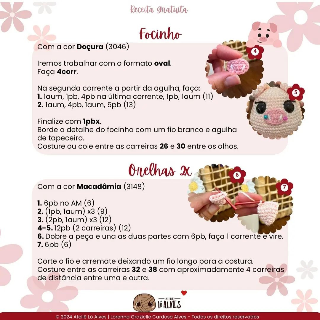 Grátis: Padrão amigurumi da Nina, a porquinha chef