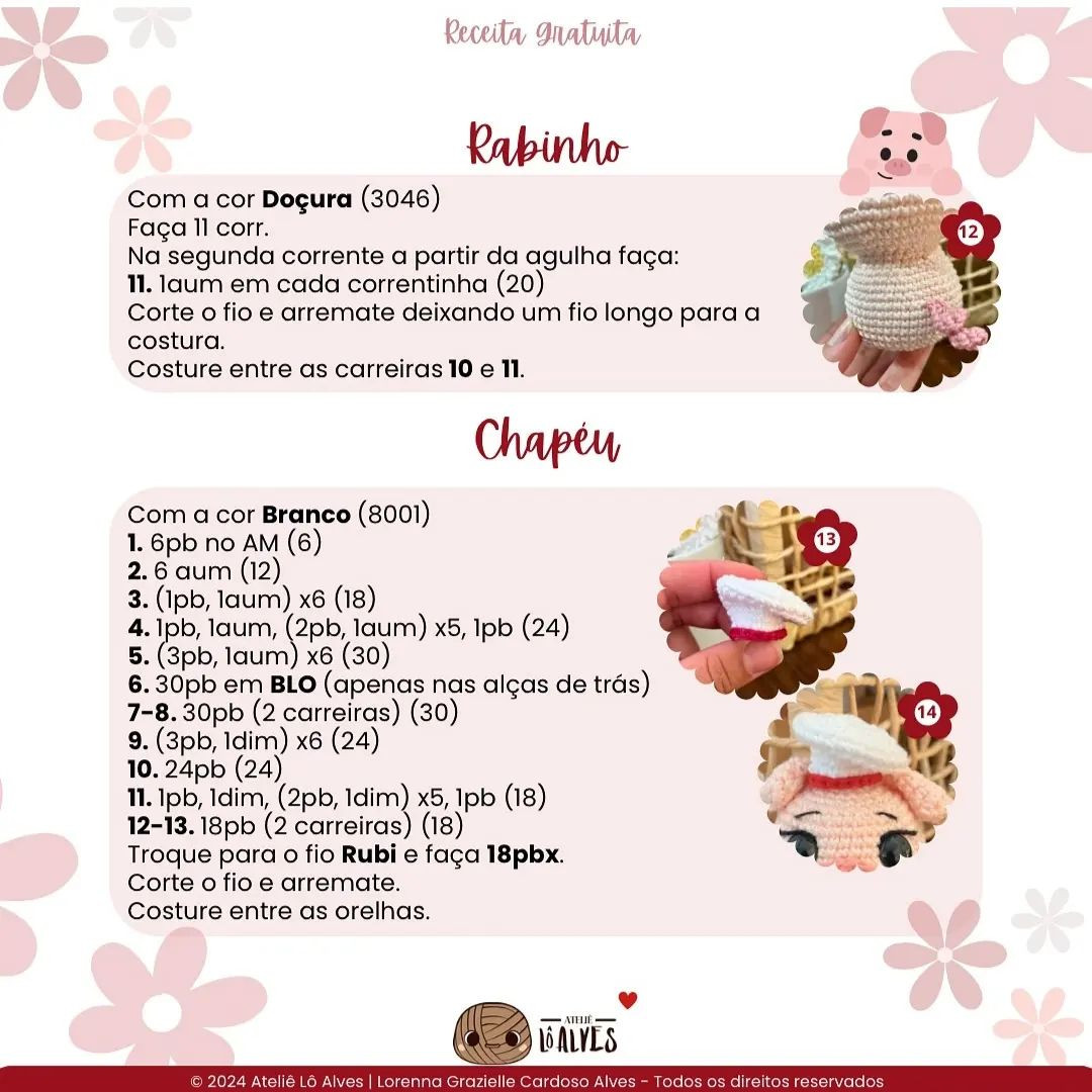Grátis: Padrão amigurumi da Nina, a porquinha chef