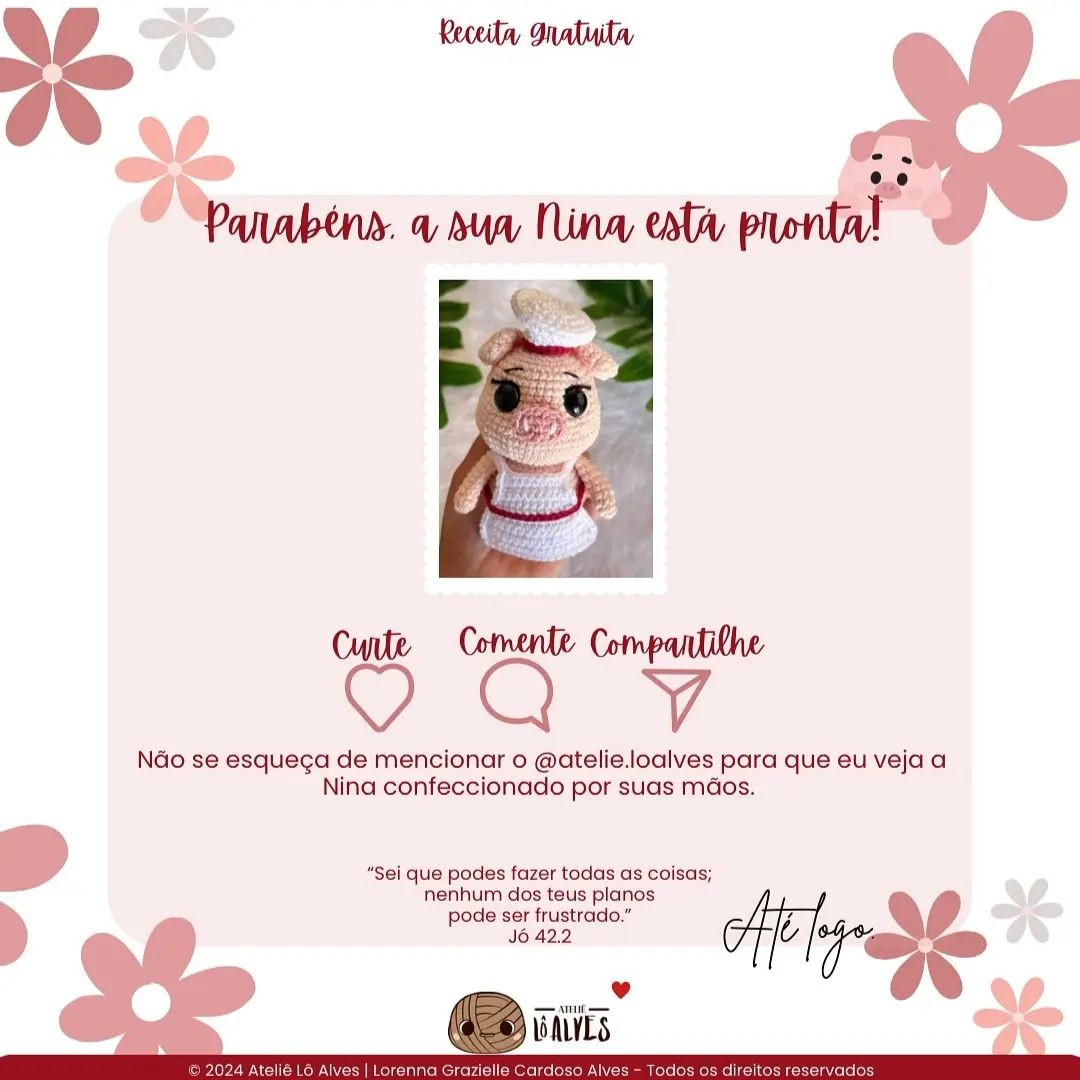 Grátis: Padrão amigurumi da Nina, a porquinha chef