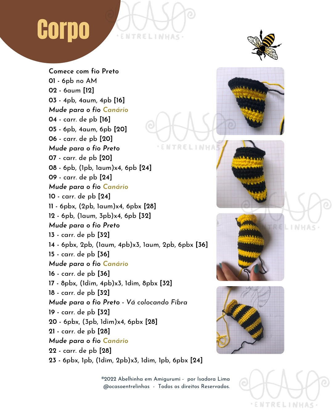 Grátis: Padrão de amigurumi de abelha para crochê