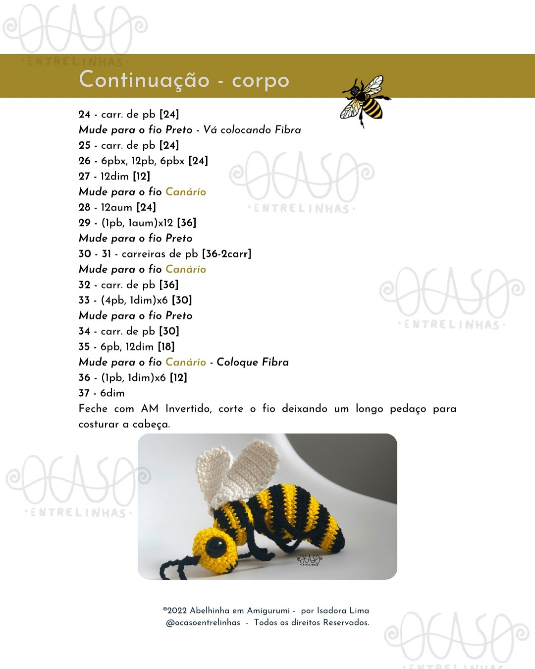 Grátis: Padrão de amigurumi de abelha para crochê
