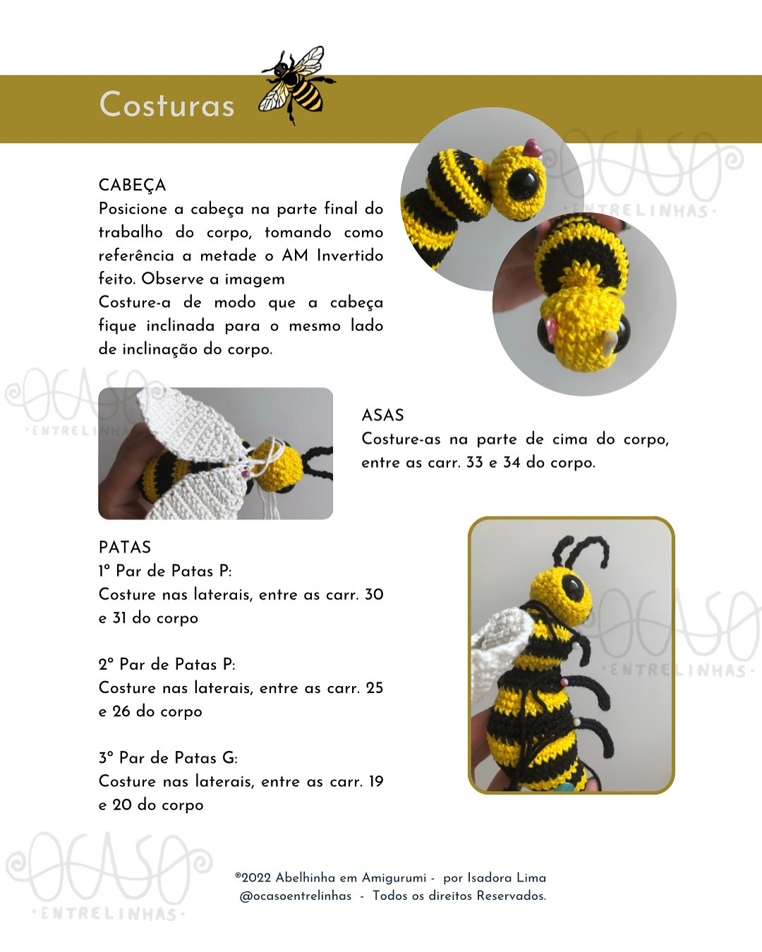 Grátis: Padrão de amigurumi de abelha para crochê