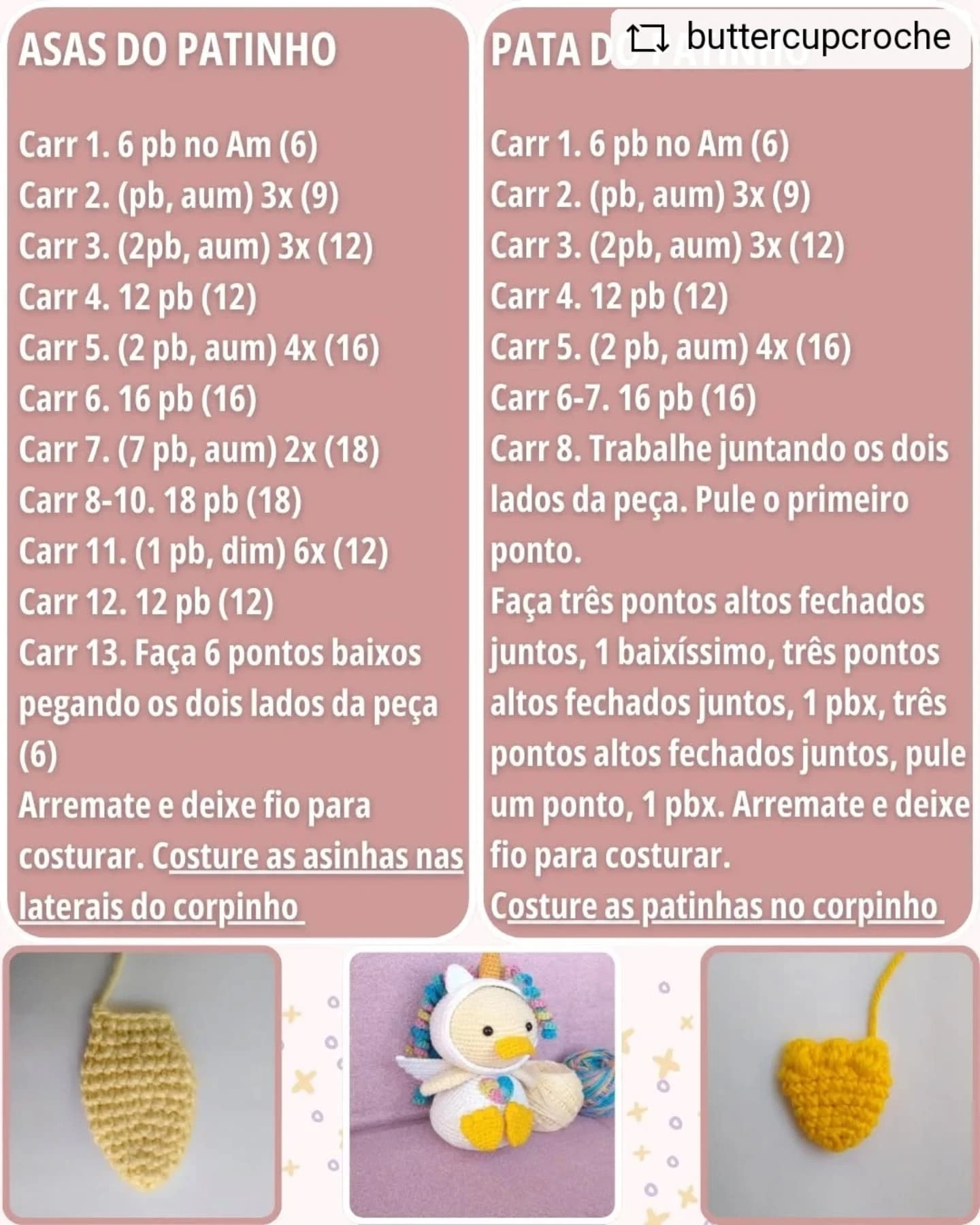 Grátis: Padrão de amigurumi de Patinho Unicórnio
