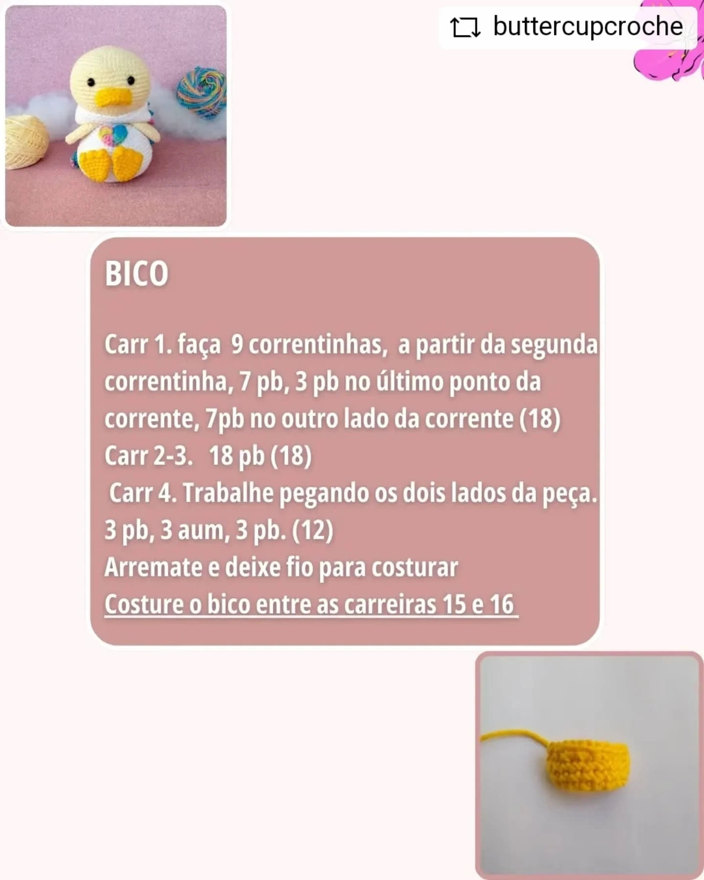 Grátis: Padrão de amigurumi de Patinho Unicórnio