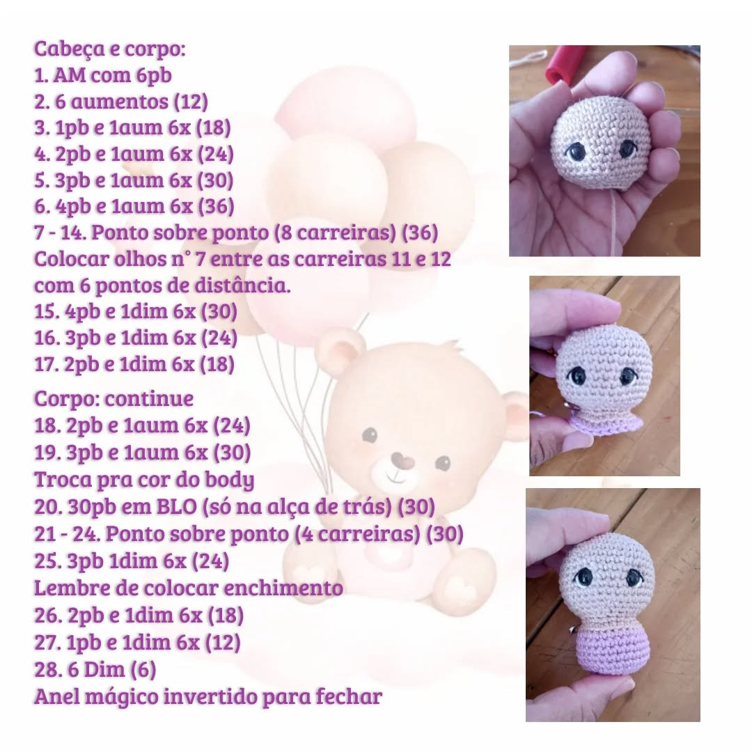 Grátis: Padrão de amigurumi de Ursinha Bella