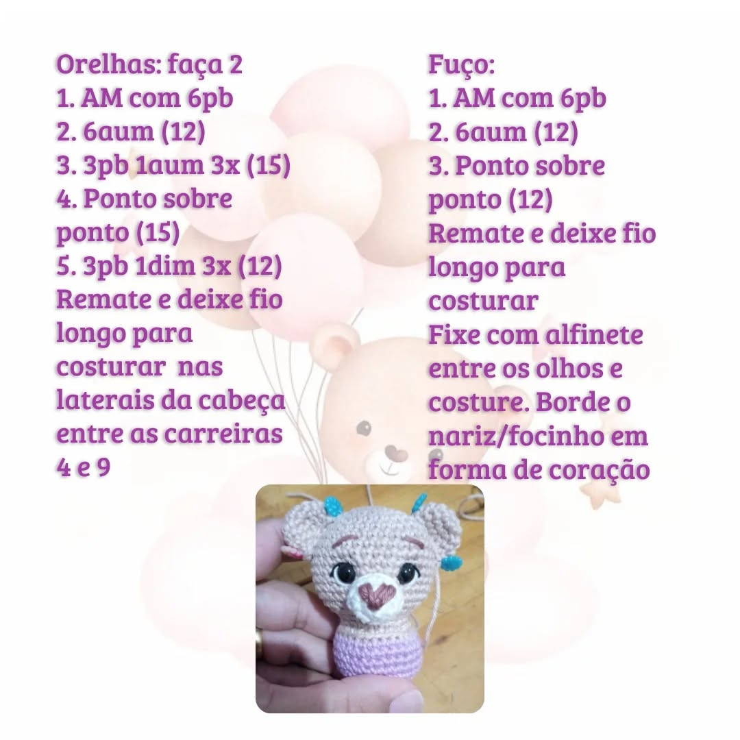 Grátis: Padrão de amigurumi de Ursinha Bella