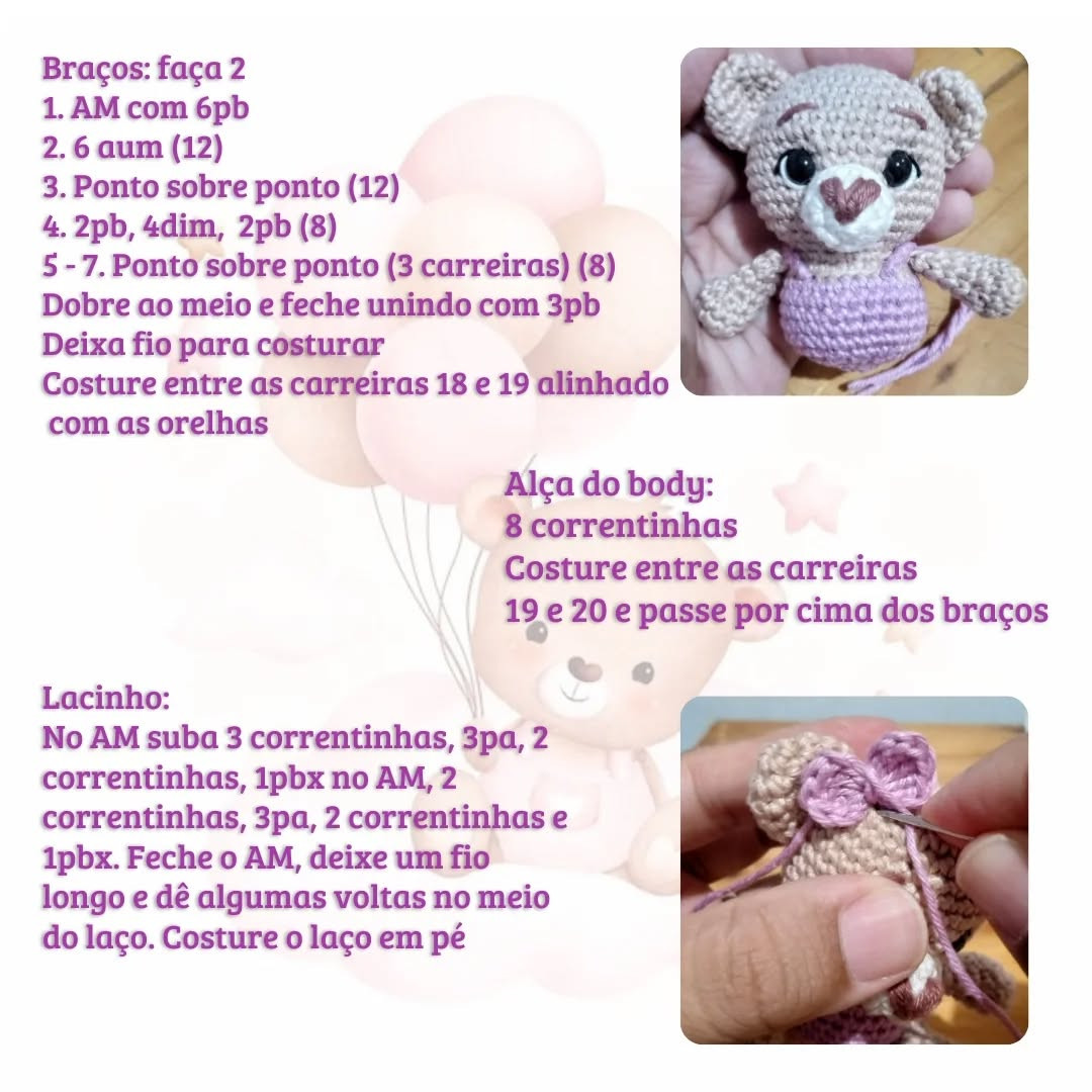 Grátis: Padrão de amigurumi de Ursinha Bella