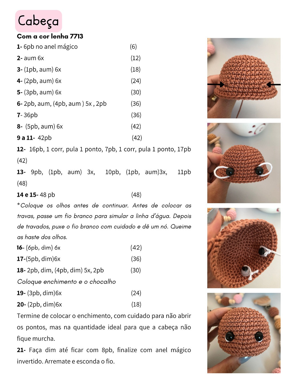 Grátis: Padrão de amigurumi ursinha Lena