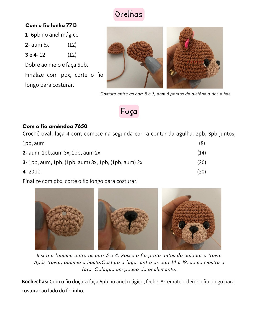 Grátis: Padrão de amigurumi ursinha Lena
