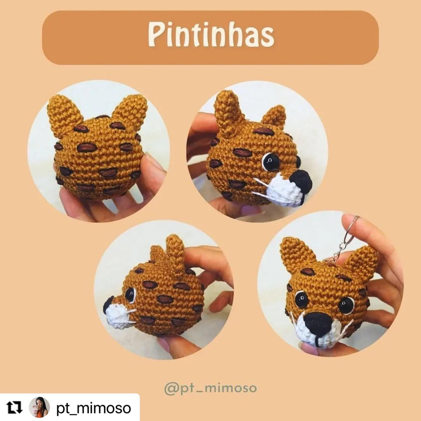 Grátis: Padrão de chaveiro onça pintada em crochê.