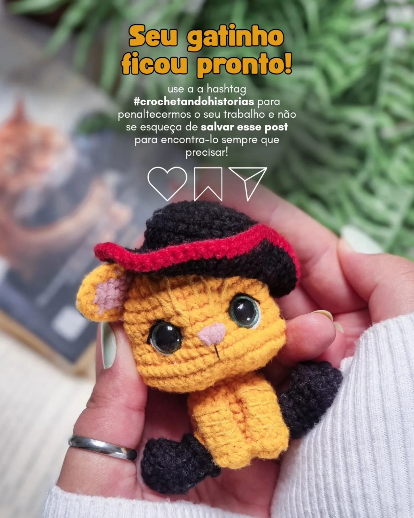 Grátis: Padrão de Crochê do Gato de Botas