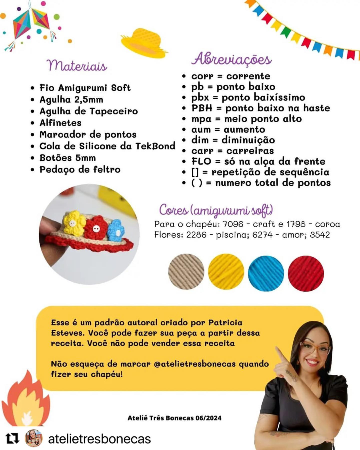 Grátis: Padrão de Crochê para Mini Chapéu de Palha