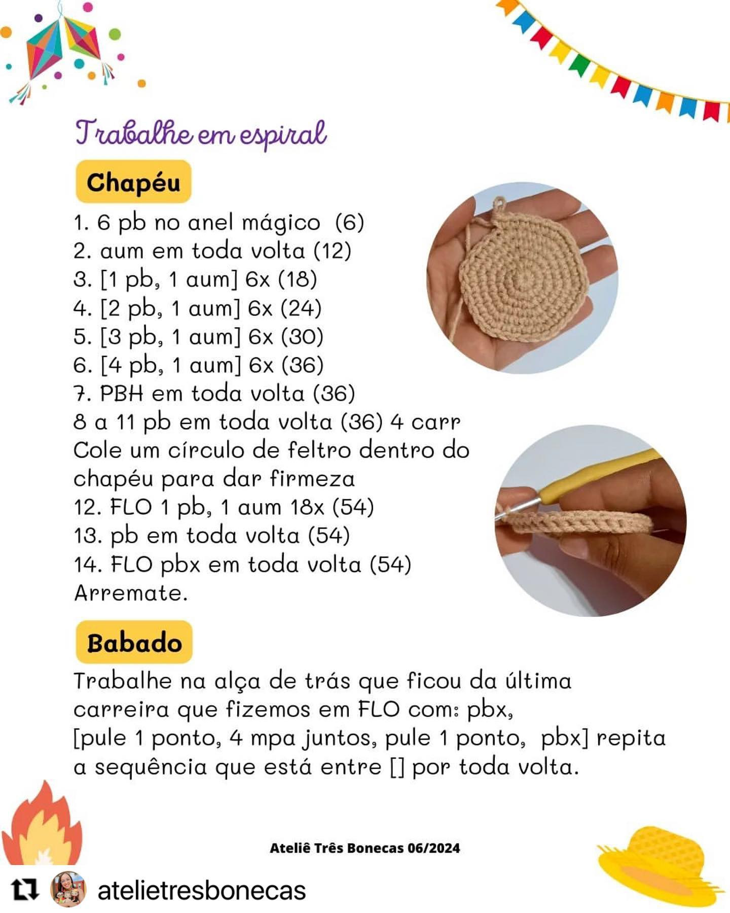 Grátis: Padrão de Crochê para Mini Chapéu de Palha
