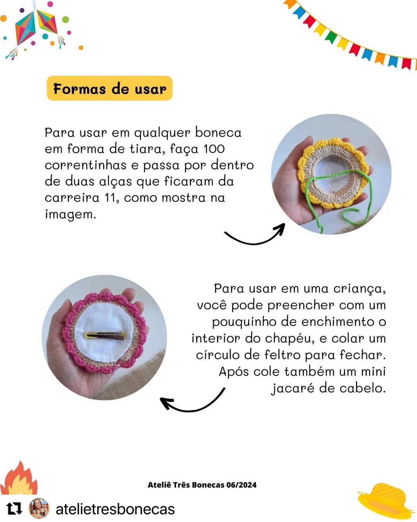 Grátis: Padrão de Crochê para Mini Chapéu de Palha