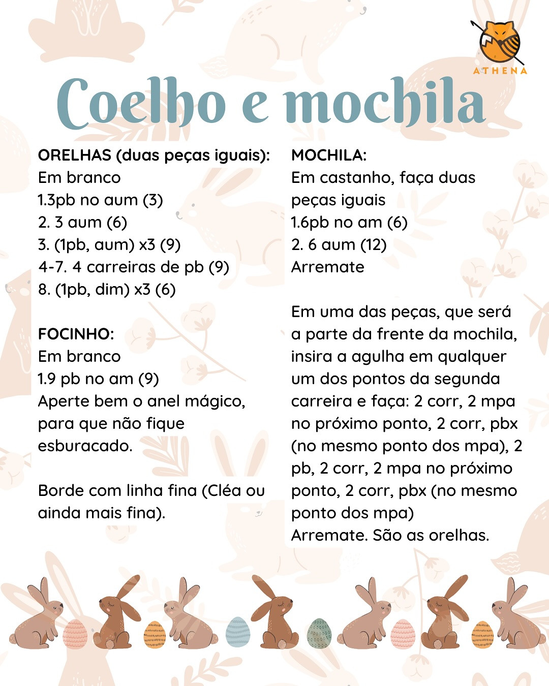 Grátis: Padrão de Crochê para Mini Coelho com Mochilinha