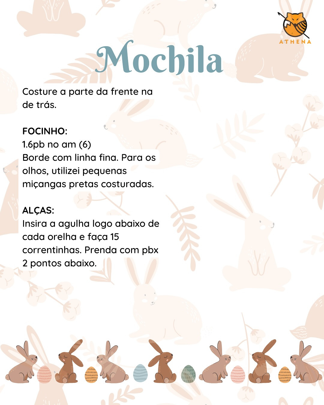 Grátis: Padrão de Crochê para Mini Coelho com Mochilinha