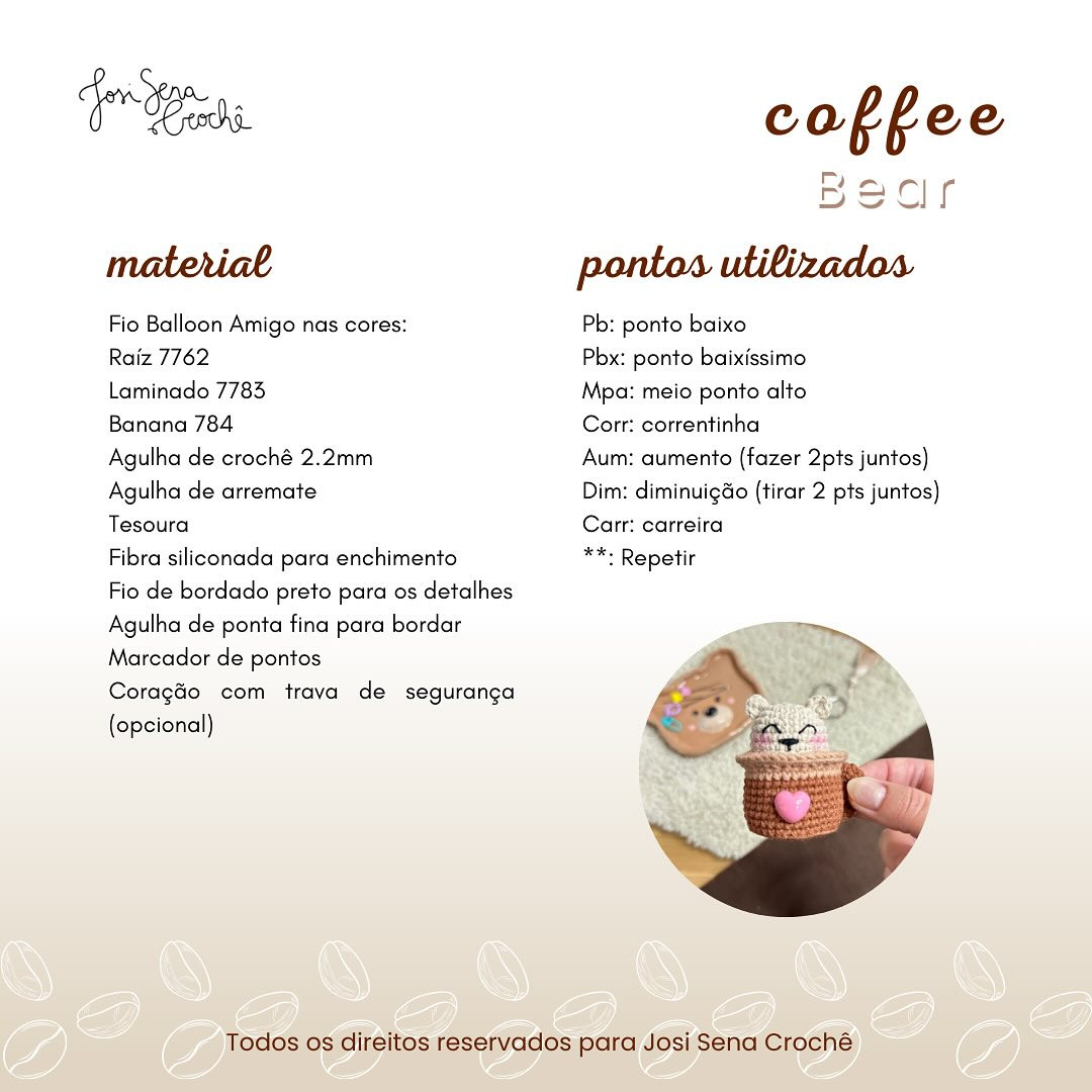 Grátis: Ursinho em Caneca de Café - Amigurumi Crochê