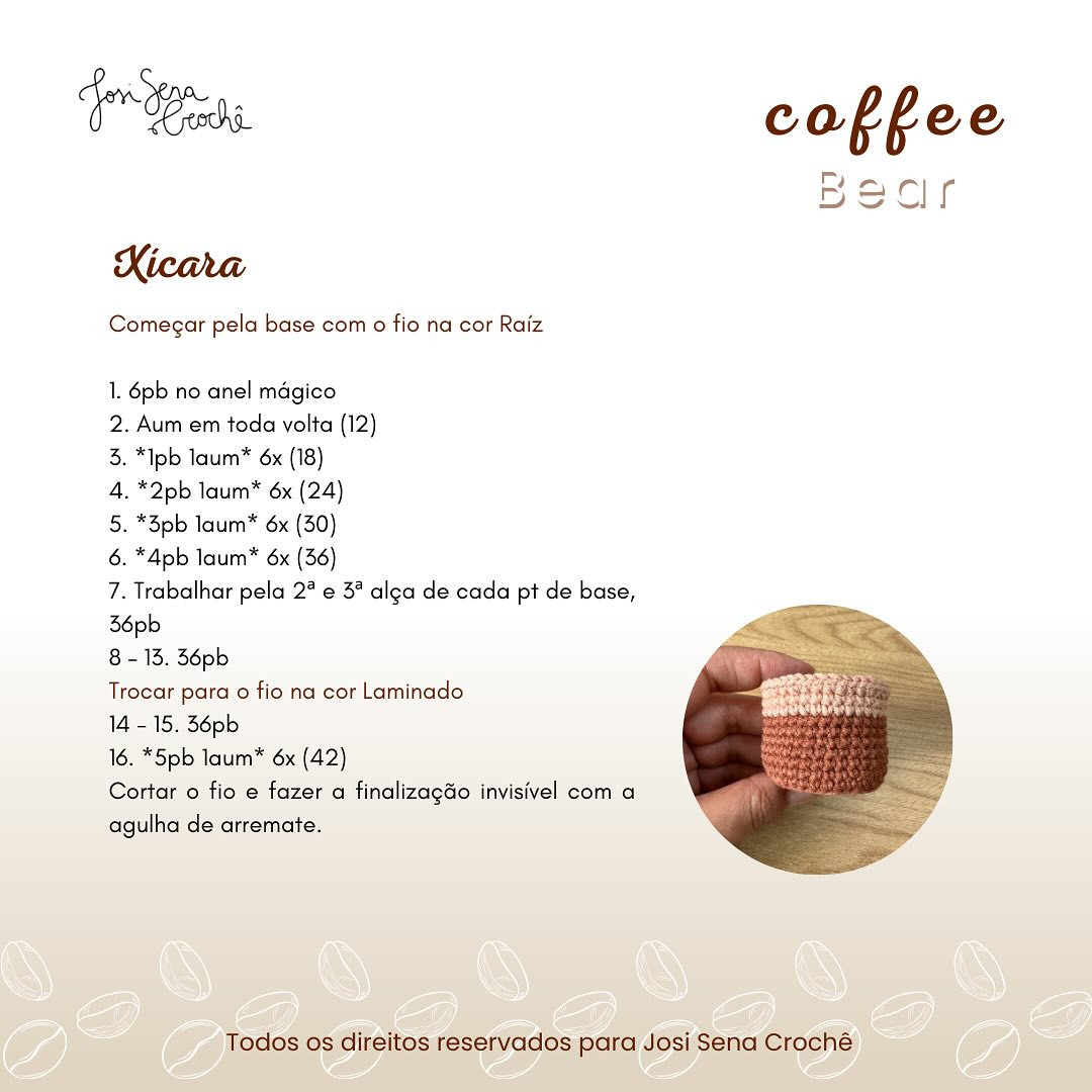 Grátis: Ursinho em Caneca de Café - Amigurumi Crochê