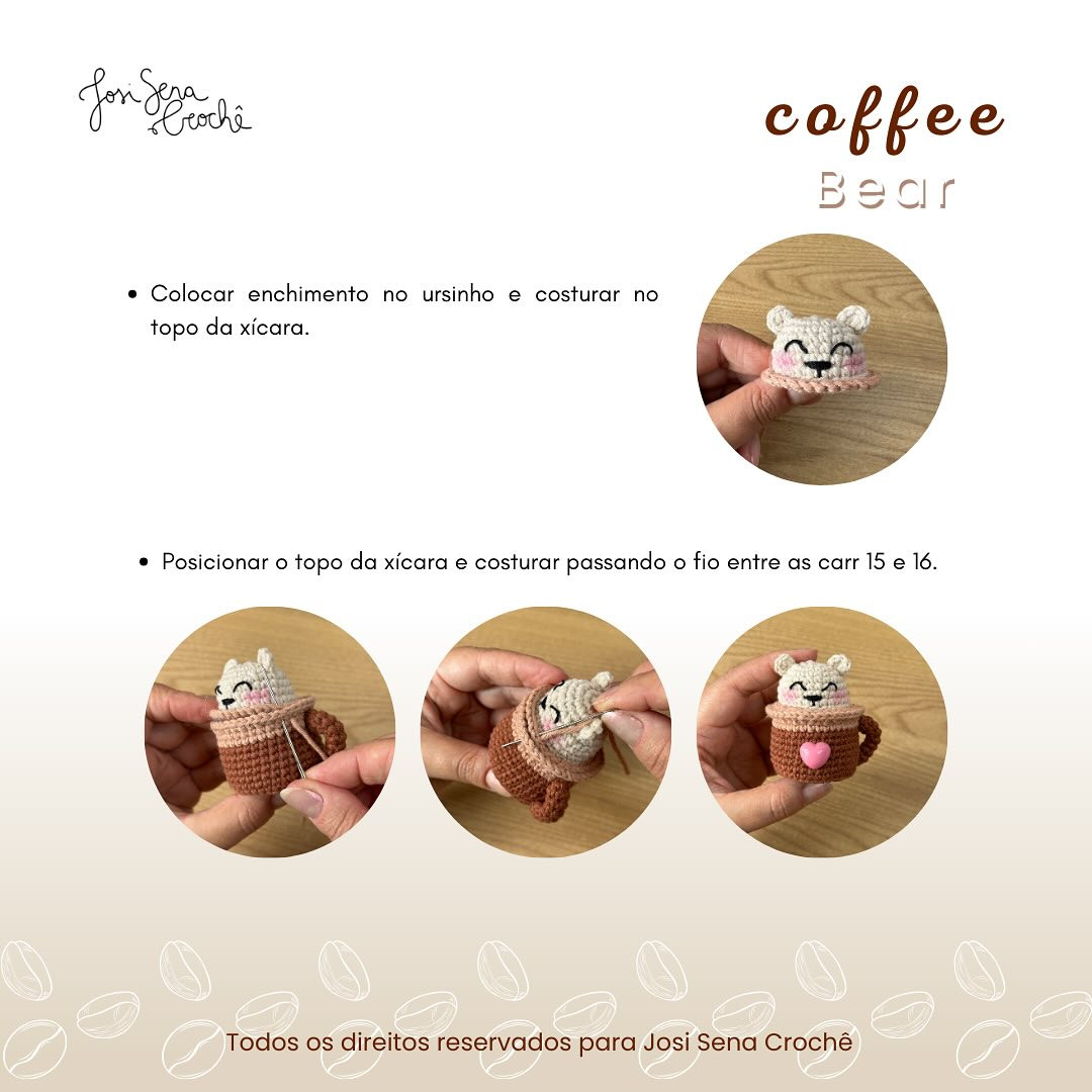 Grátis: Ursinho em Caneca de Café - Amigurumi Crochê
