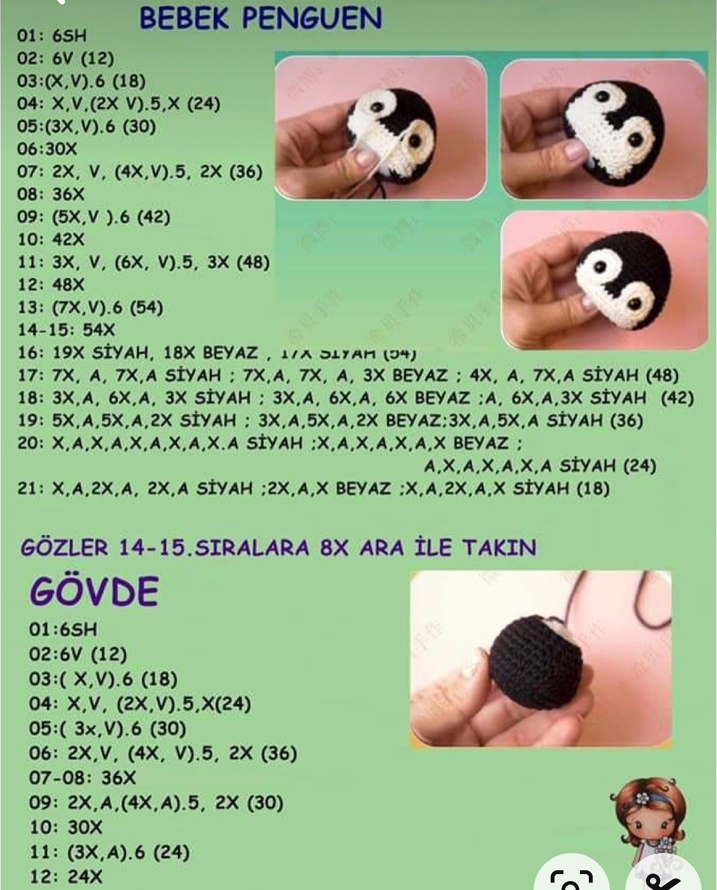 İğne oyası sevimli penguen amigurumi şeması