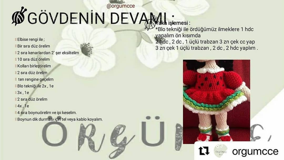 KARPUZ KIZ BEBEK AMIGURUMI ŞEMASI