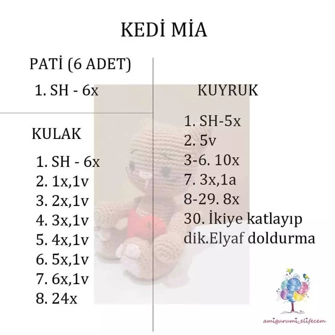 Kedi Mia Amigurumi Tığ İşi Şeması