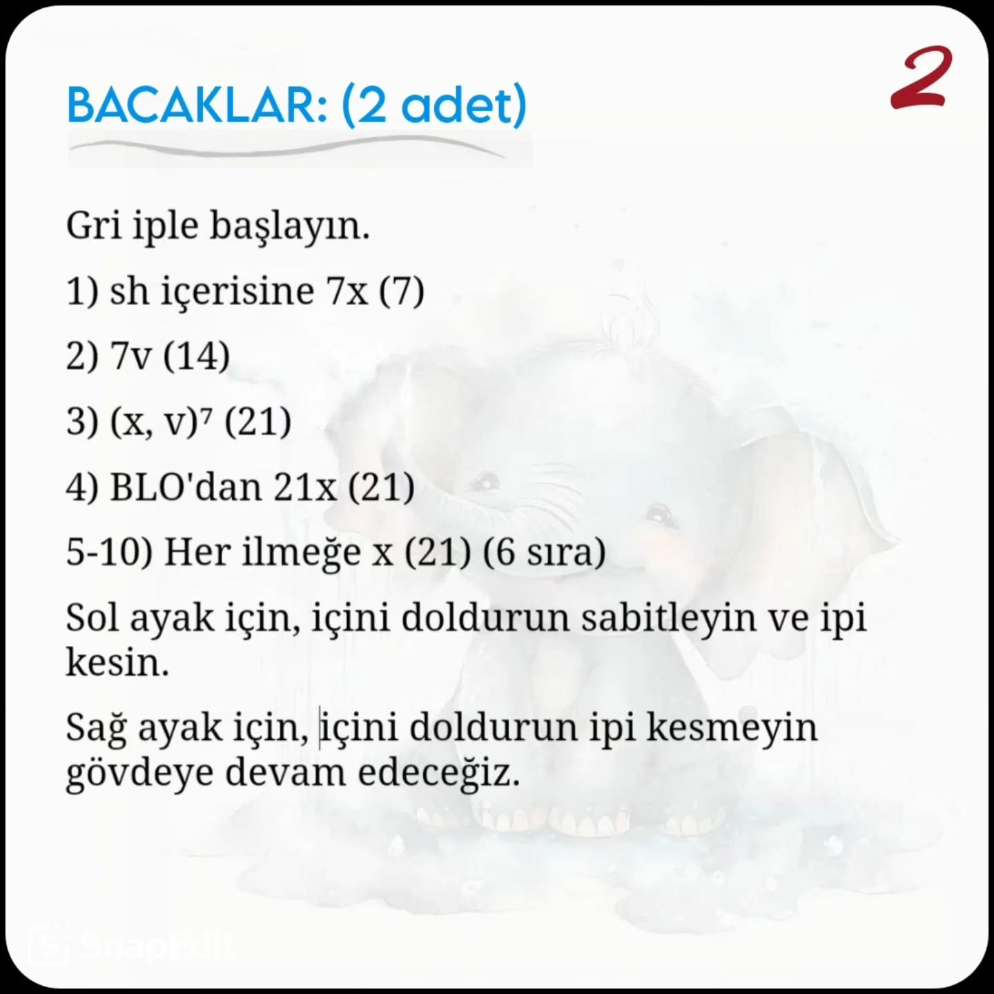 Küçük Fil Amigurumi Şeması Ücretsiz