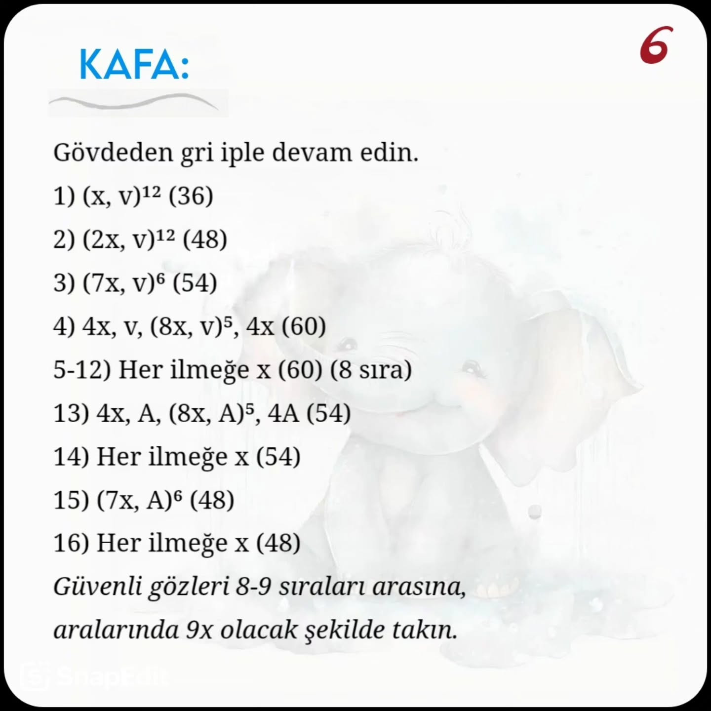 Küçük Fil Amigurumi Şeması Ücretsiz