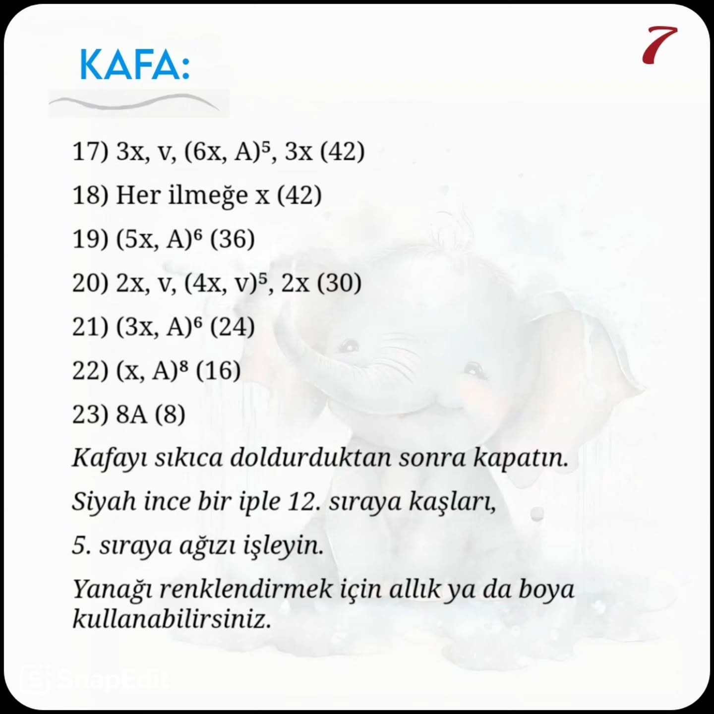 Küçük Fil Amigurumi Şeması Ücretsiz