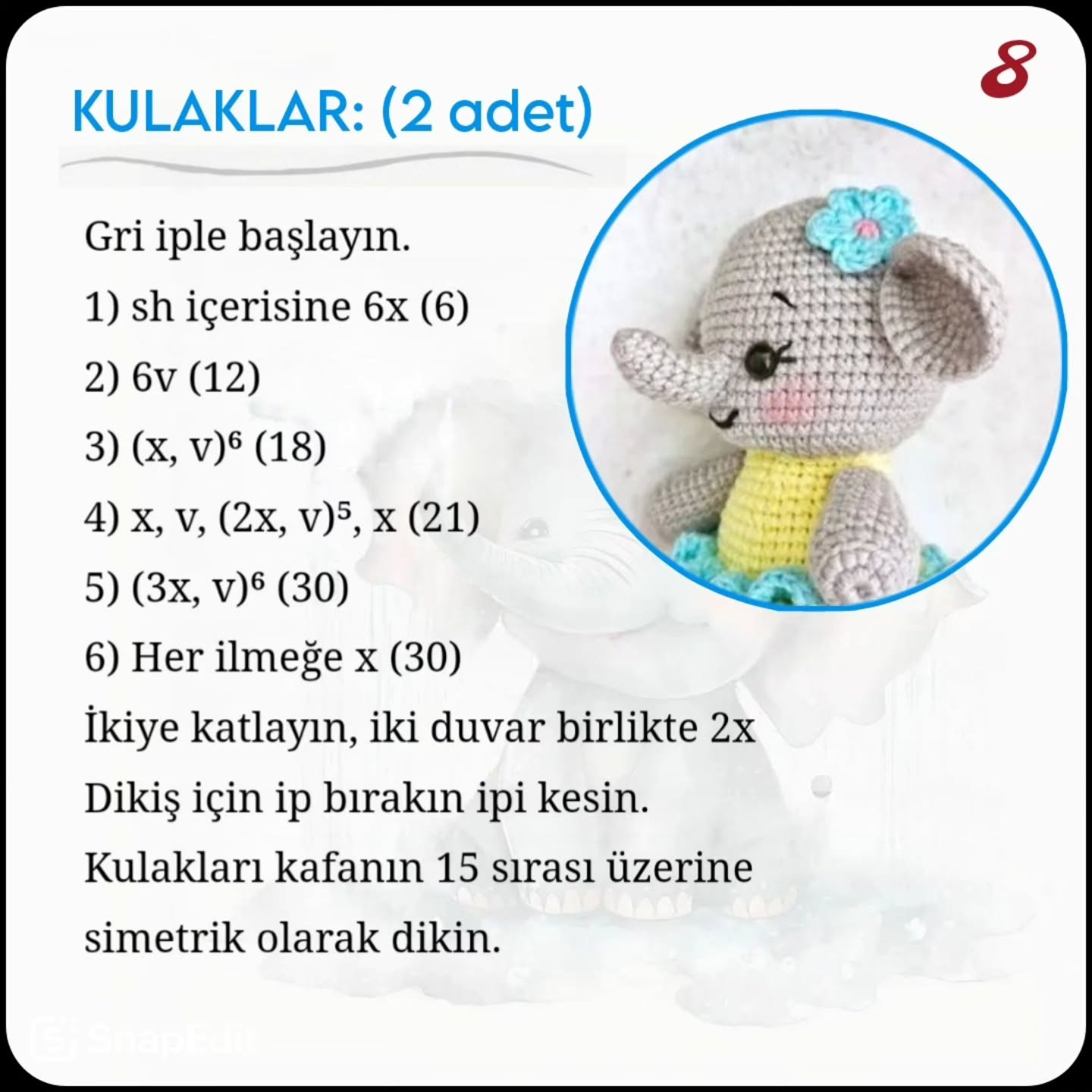 Küçük Fil Amigurumi Şeması Ücretsiz