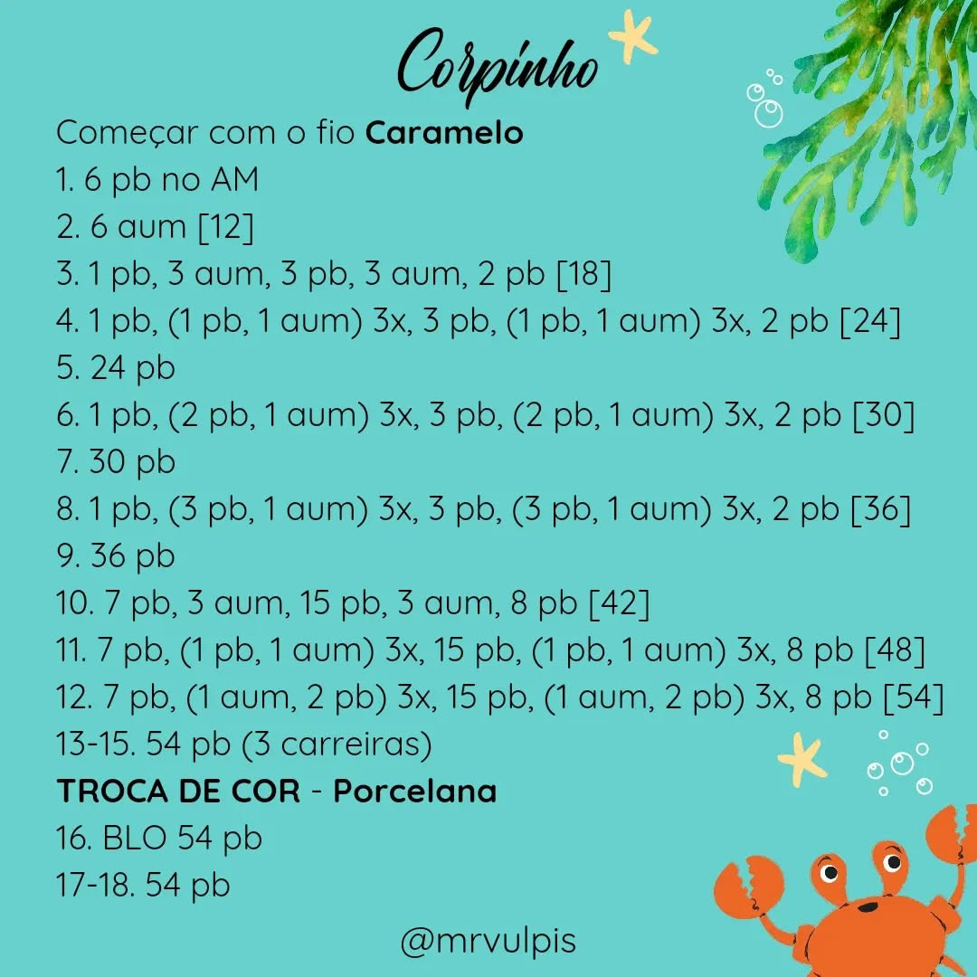 Mangueton Gráfico de crochê de caranguejo amigurumi