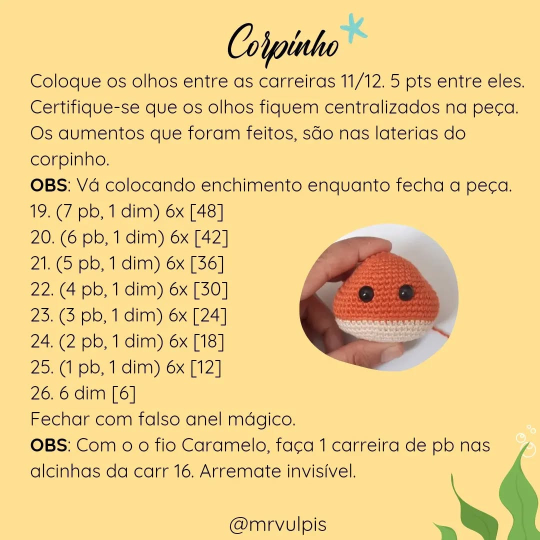 Mangueton Gráfico de crochê de caranguejo amigurumi