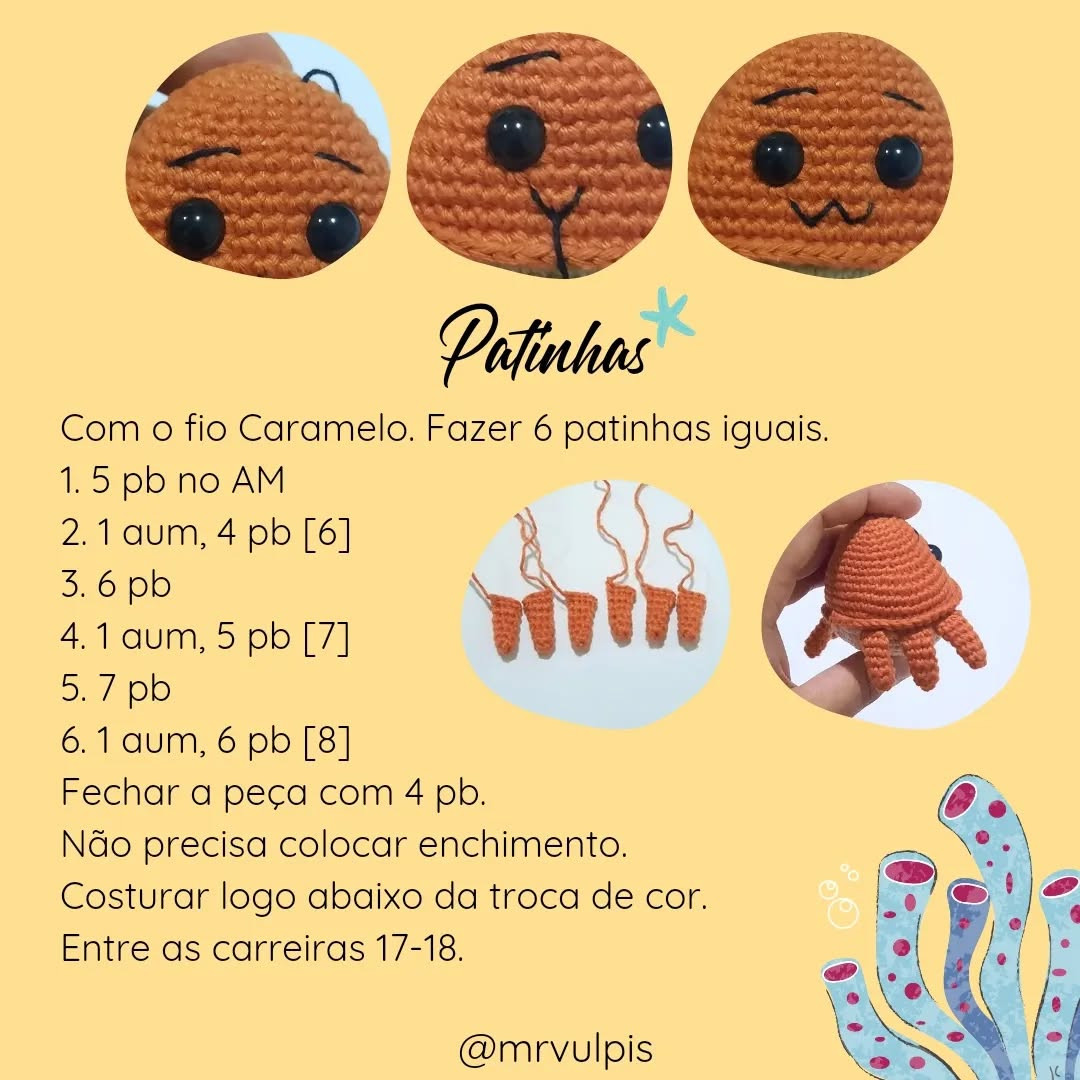 Mangueton Gráfico de crochê de caranguejo amigurumi