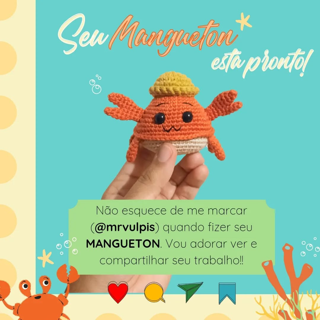 Mangueton Gráfico de crochê de caranguejo amigurumi