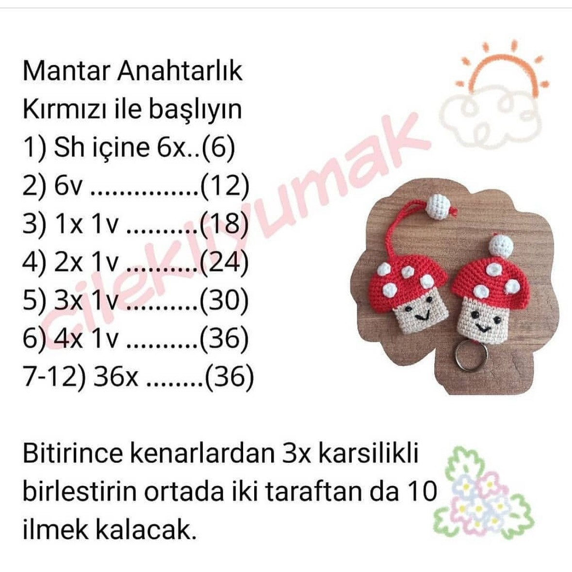 Mantar Anahtarlık Örgü Şeması