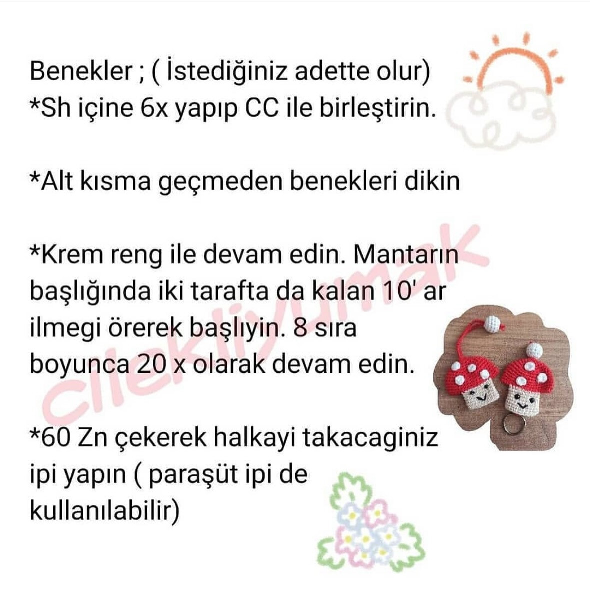 Mantar Anahtarlık Örgü Şeması