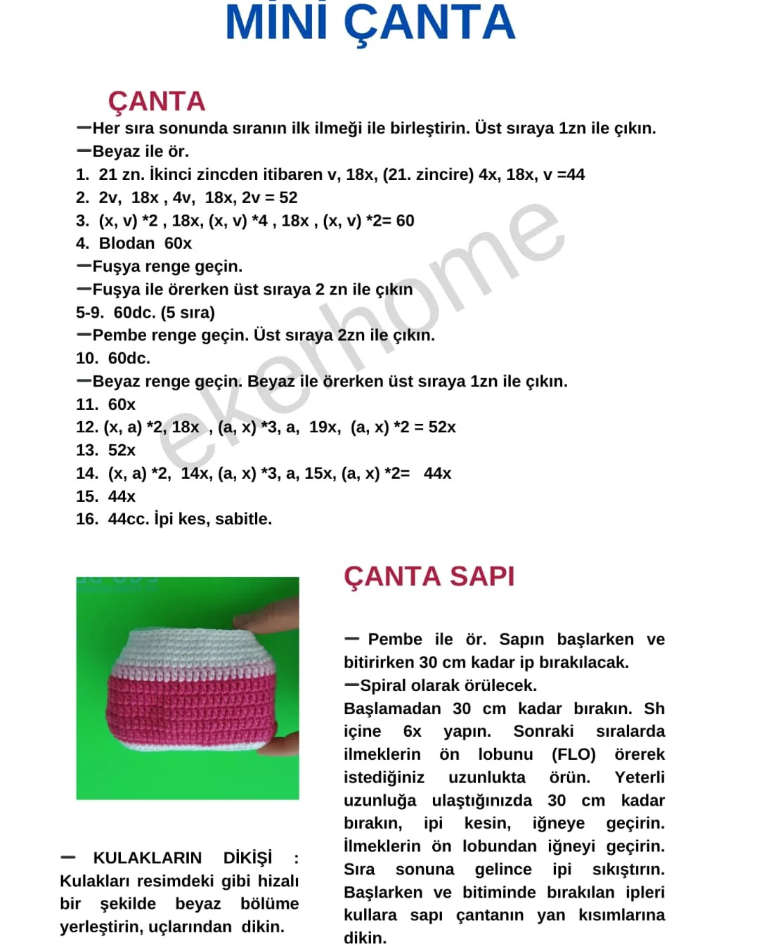 MİNİ ÇANTA VE HELLO KITTY ÖRNEK TARİFİ