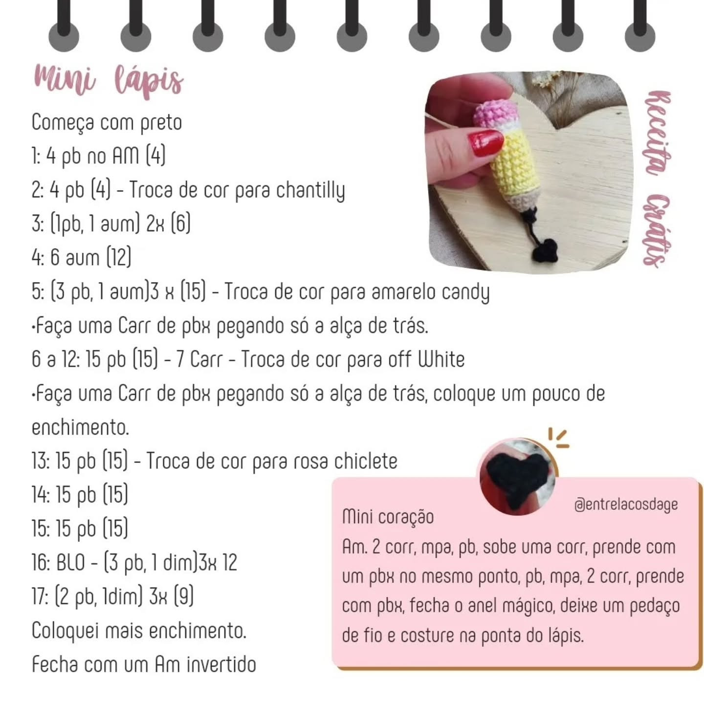 Mini Lápis de Crochê: Receita Grátis