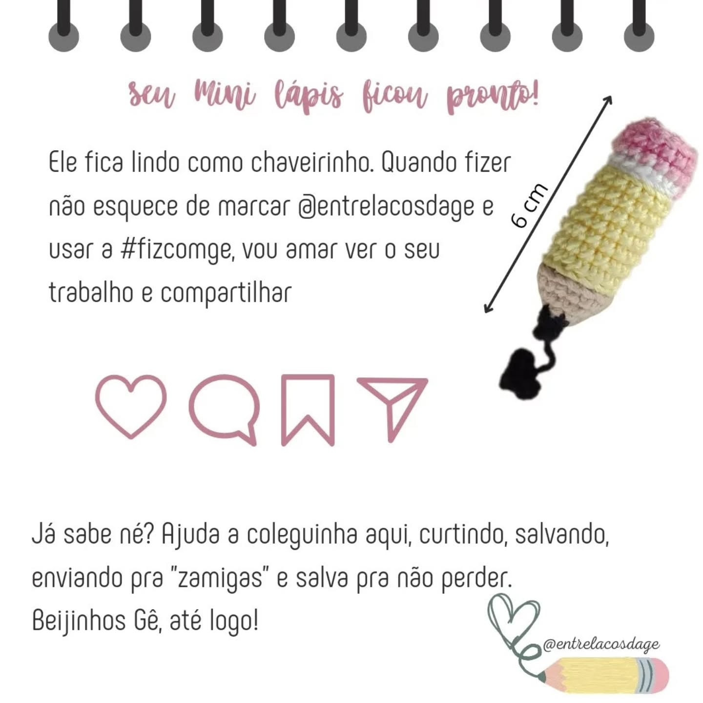 Mini Lápis de Crochê: Receita Grátis