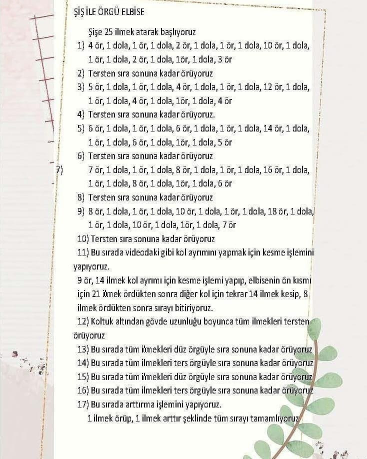 Örgü Bebek Elbisesi Şeması