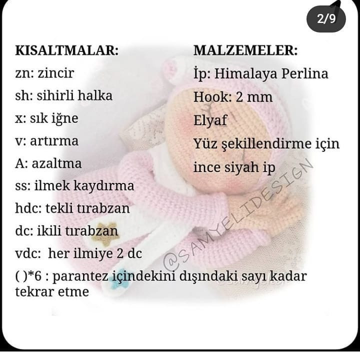 Örgü Bebek Şeması: Uykucu Kız