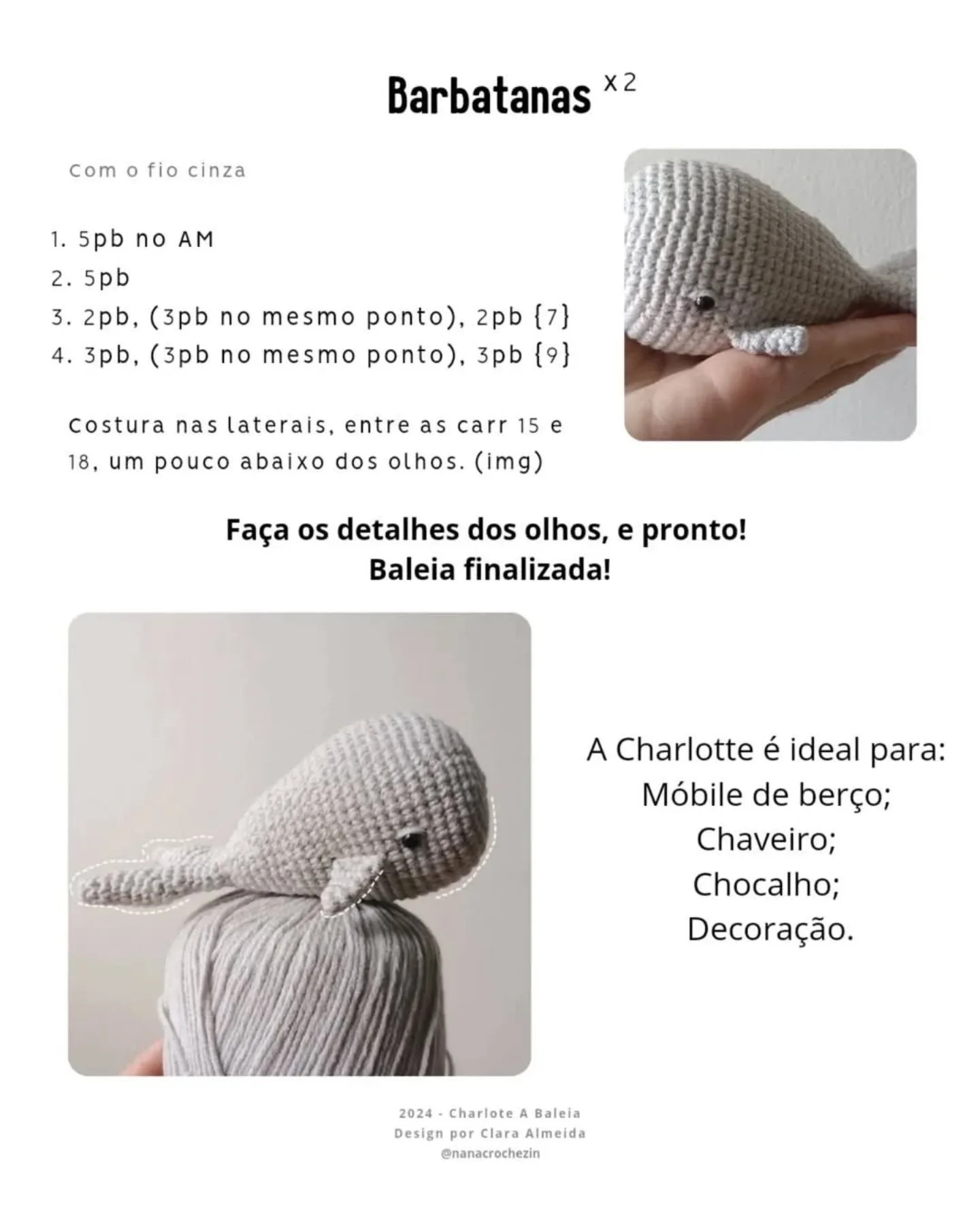 Padrão de crochê grátis: Baleia Cachalote Amigurumi Charlotte