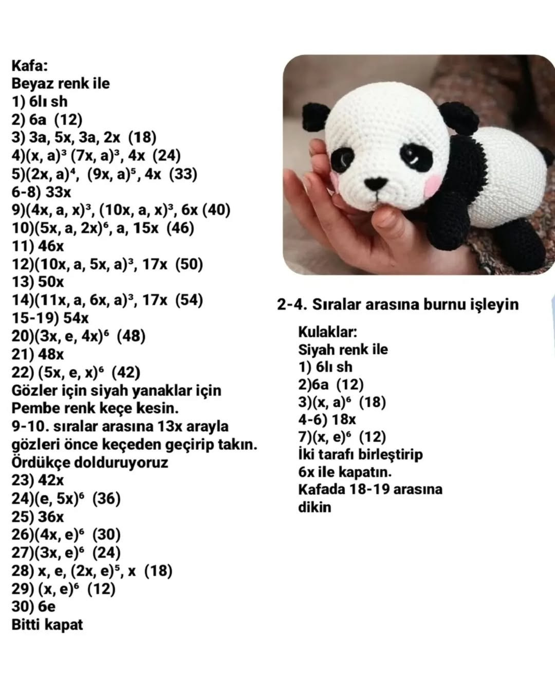 Panda Amigurumi Tığ işi Şeması