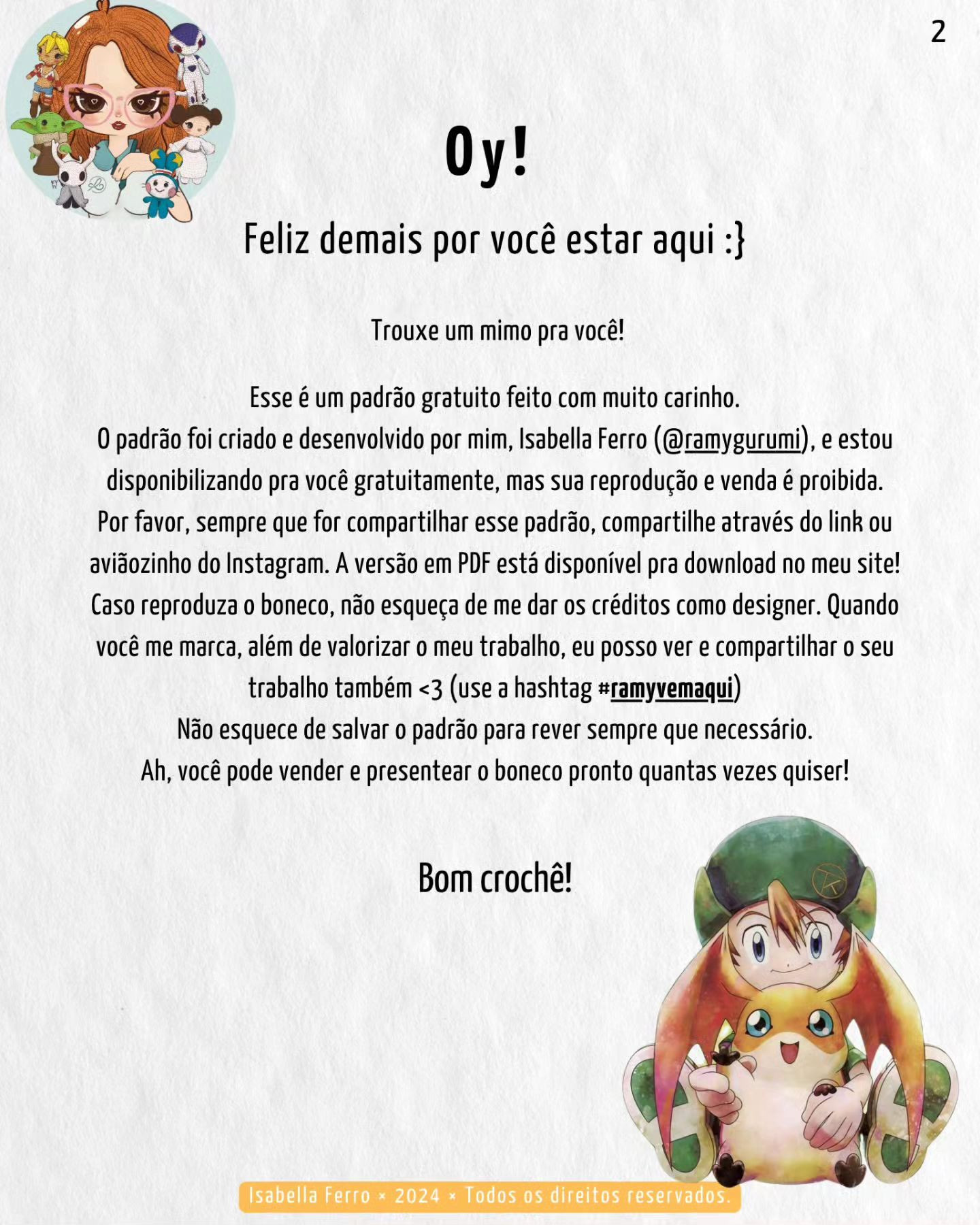 Patamon em amigurumi: Gráfico gratuito para download