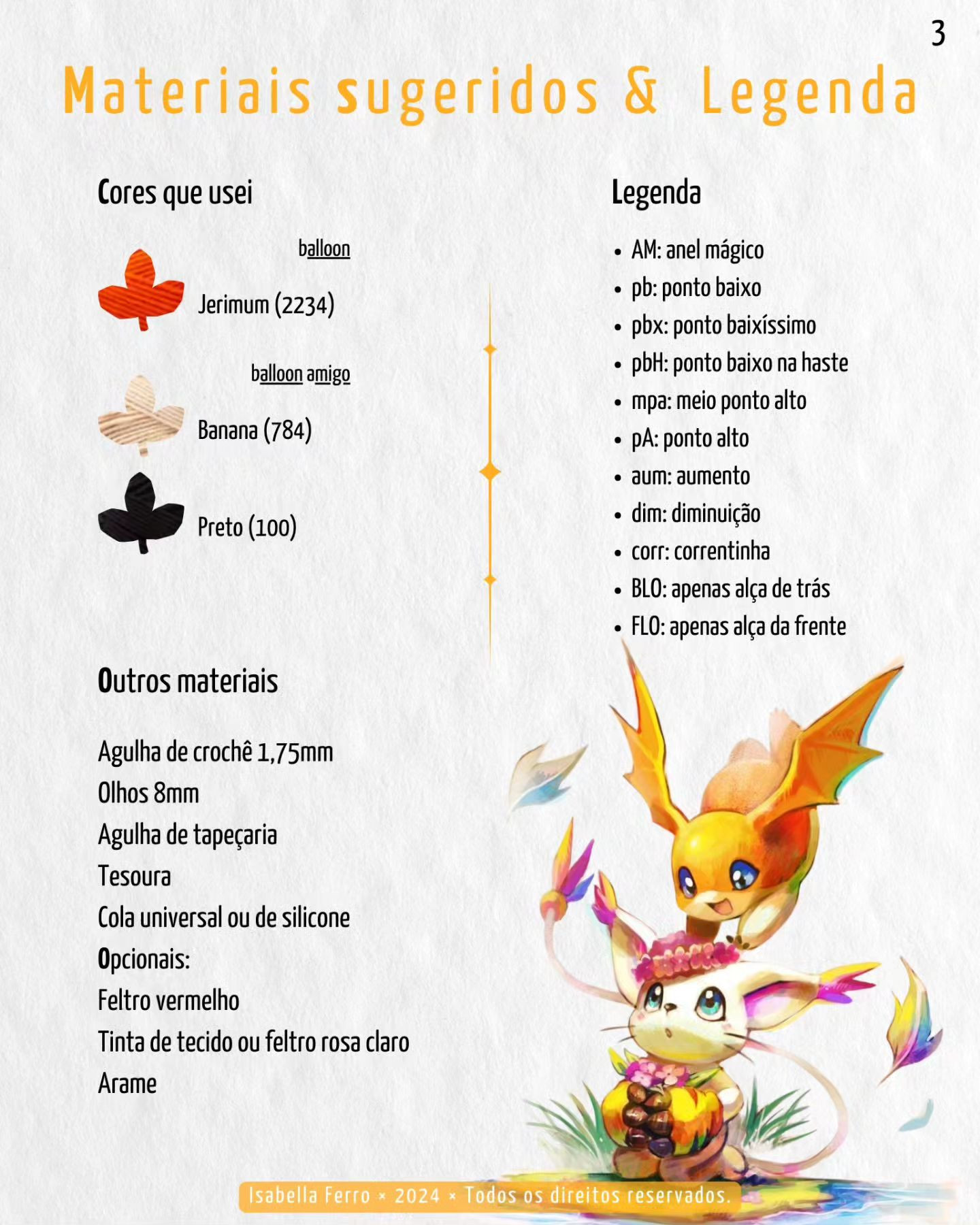Patamon em amigurumi: Gráfico gratuito para download