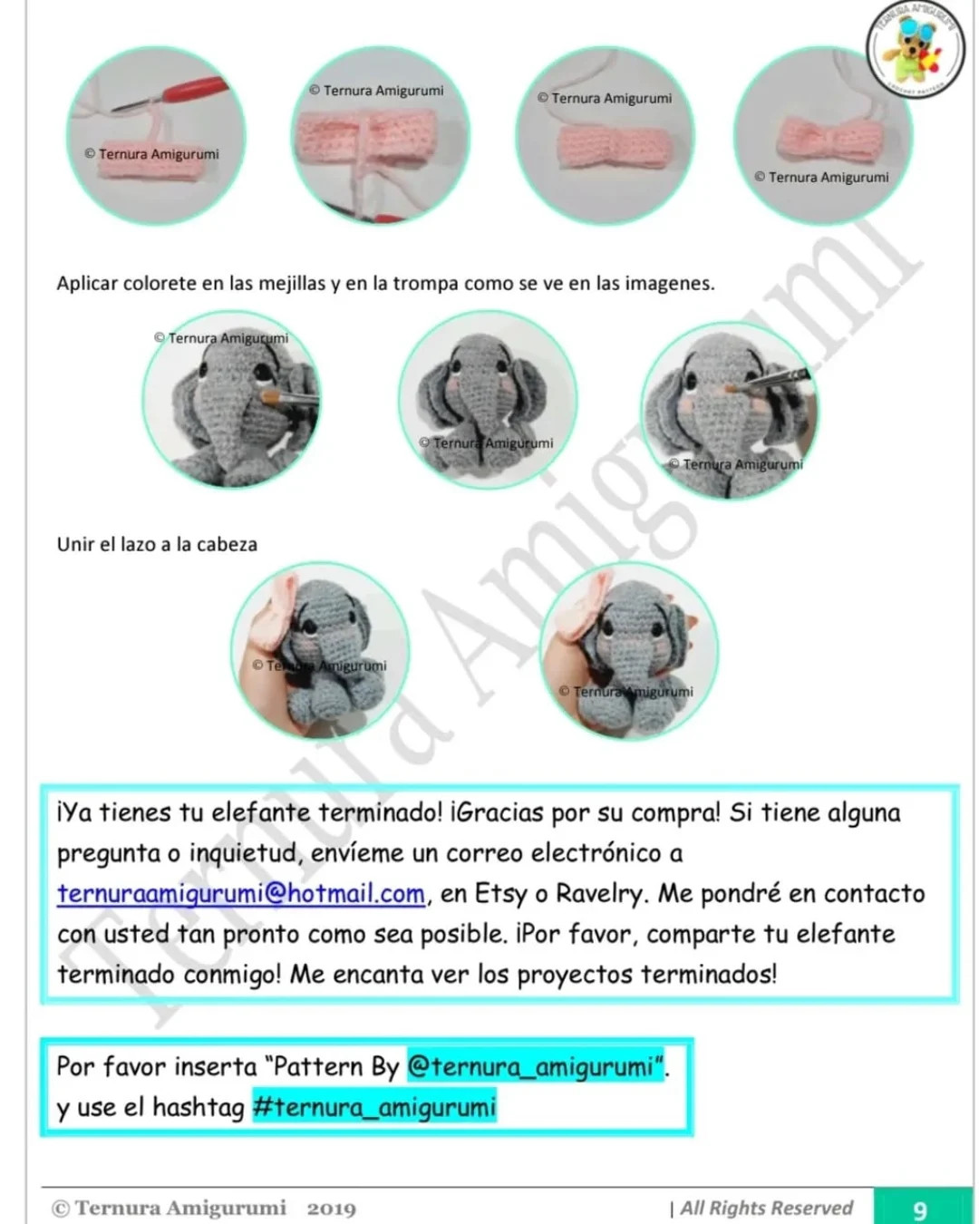 Patrón de amigurumi elefante gratis